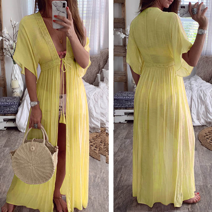 Drawstring Kimono Beach Cover Up - multiple colours