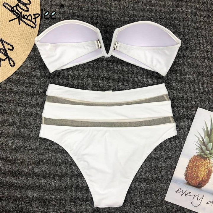 High waist mesh swimsuit - Black or white