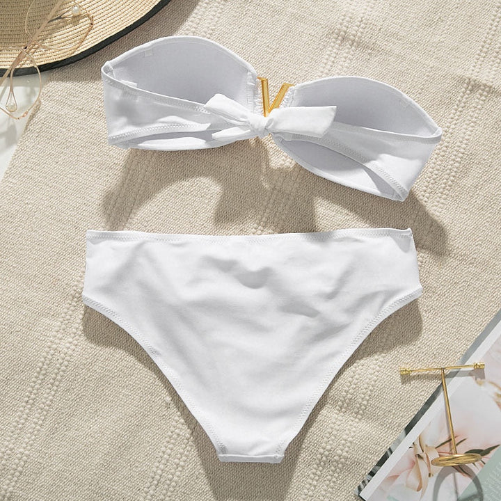 White Bandeau High Cut Boho Bikini