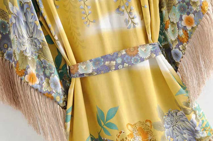 Kimono Mini Dress with Tassels