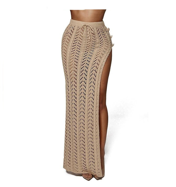 High Slit Crochet Knitted Maxi Skirt