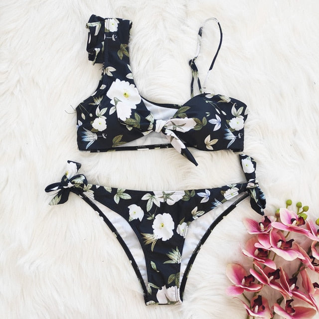 High Waist Floral Ruffle swimsuit -  multiple colors