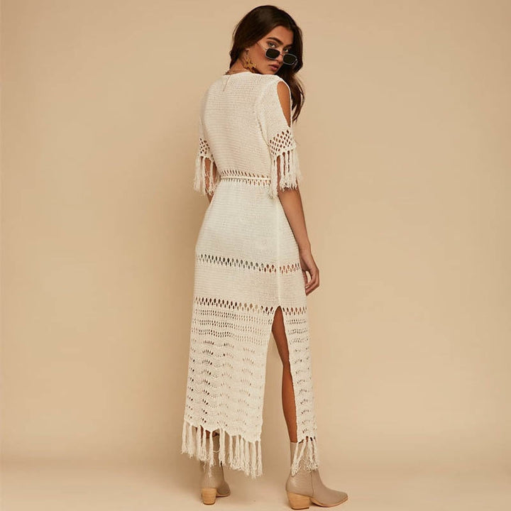 Tassel Kimono Tunic Dress - white or orange