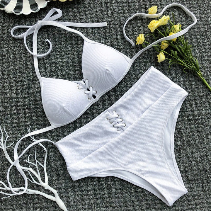 High waisted white Tie up swimsuit