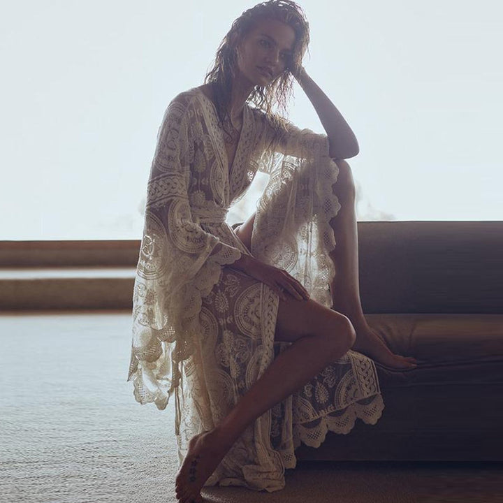 White Lace Kimono Slip Dress