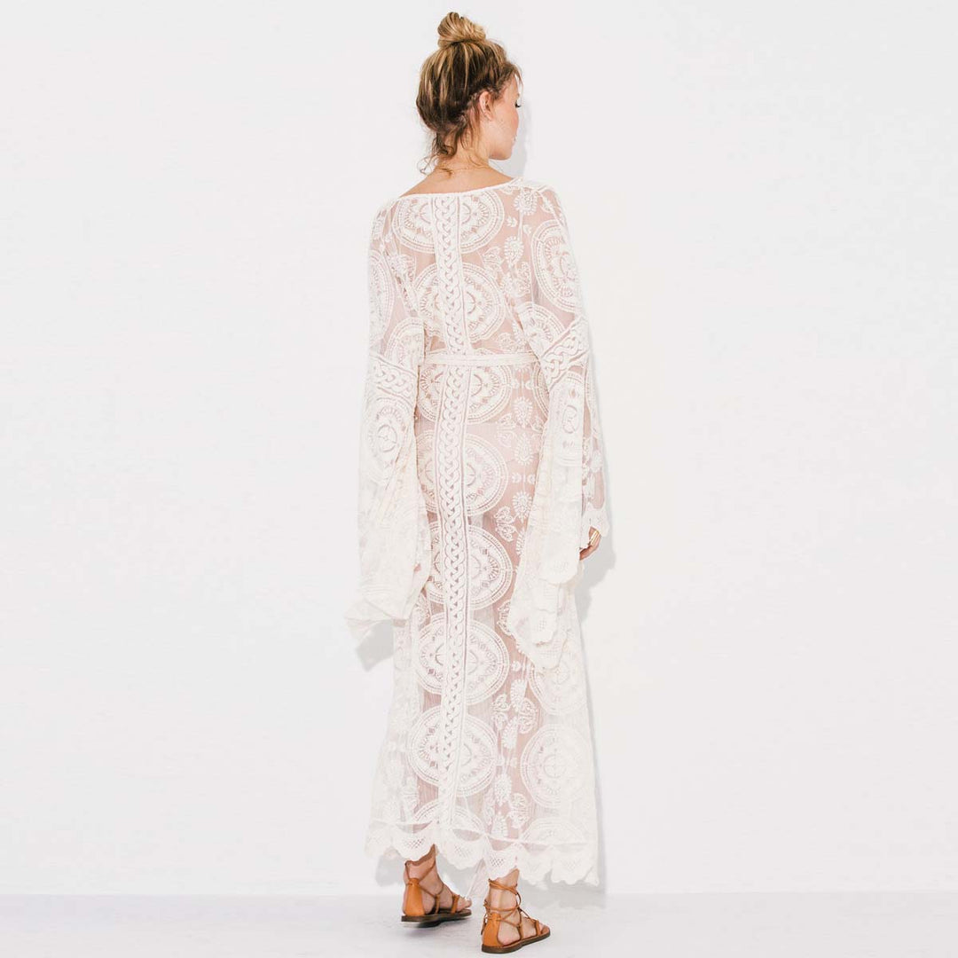 White Lace Kimono Slip Dress