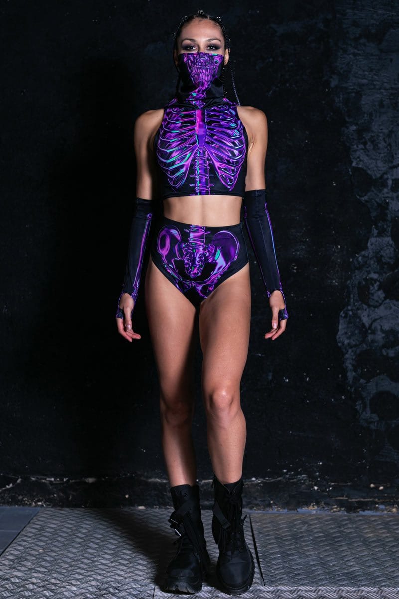 Purple Skeleton Booty Shorts Set