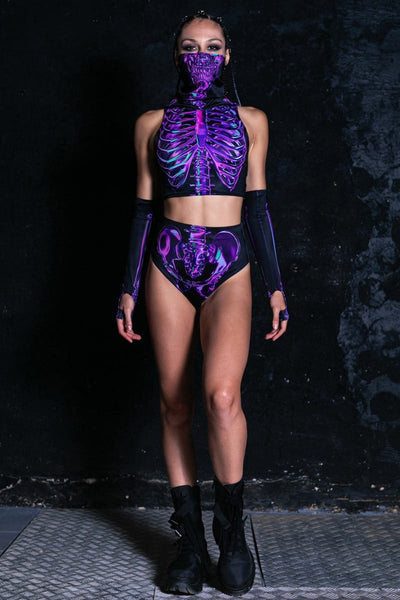 Purple Skeleton Booty Shorts Set