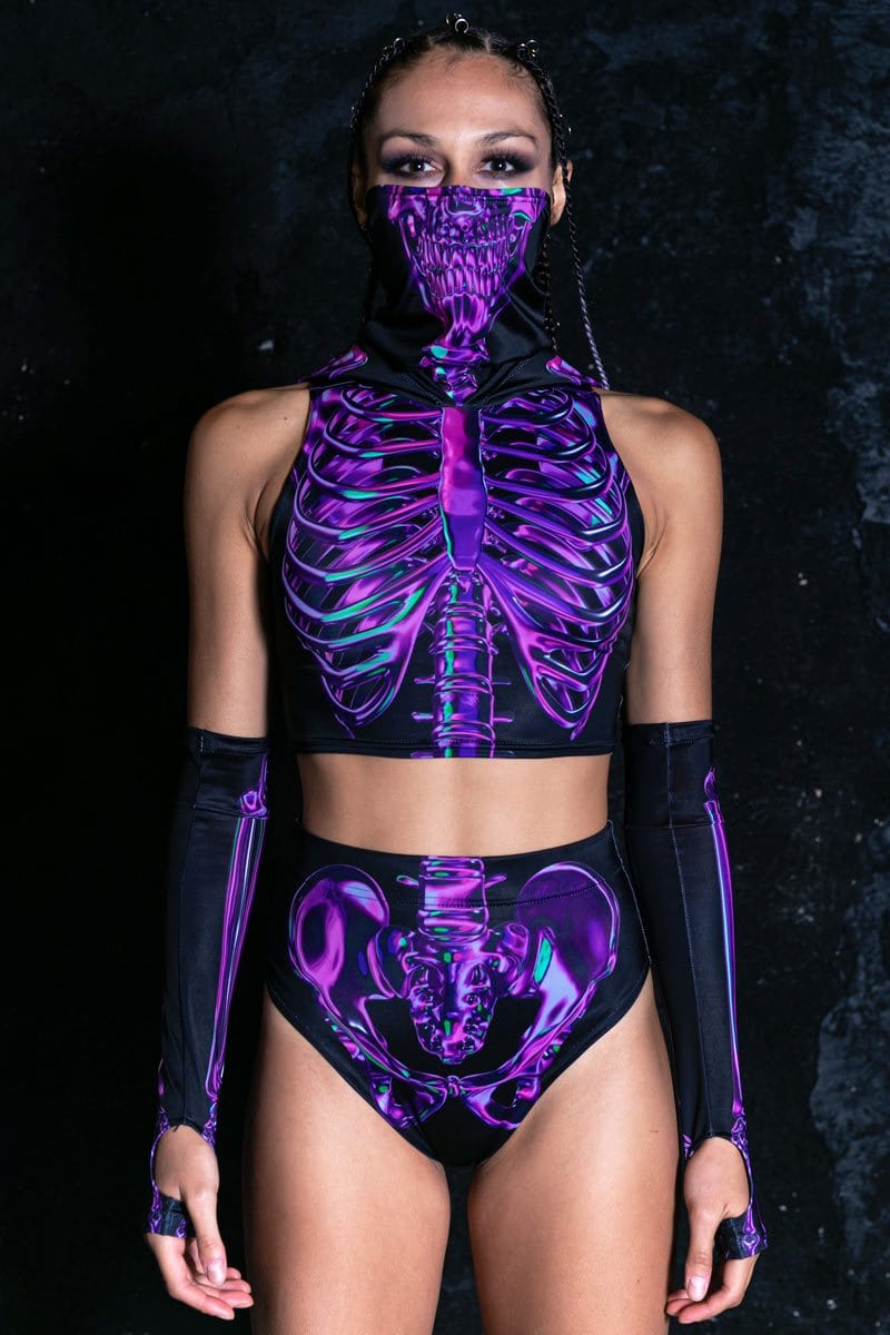 Purple Skeleton Booty Shorts Set