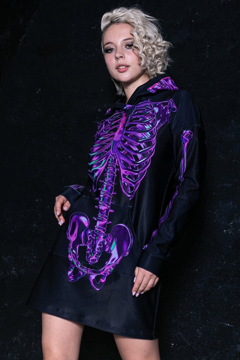 Purple Skeleton Hoodie Dress