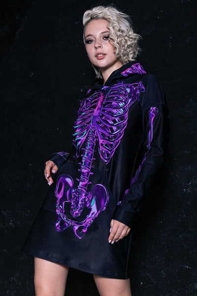 Purple Skeleton Hoodie Dress
