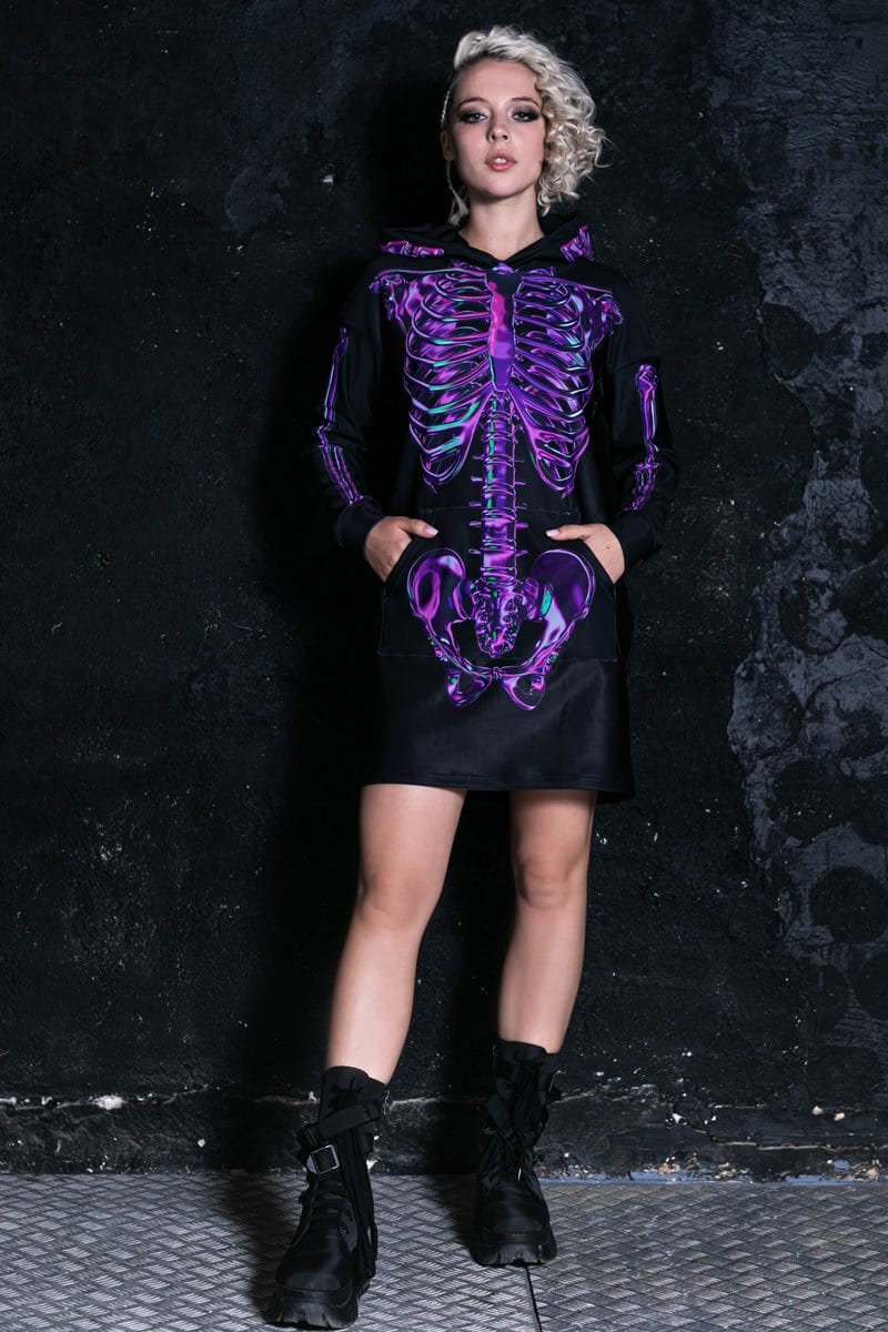 Purple Skeleton Hoodie Dress