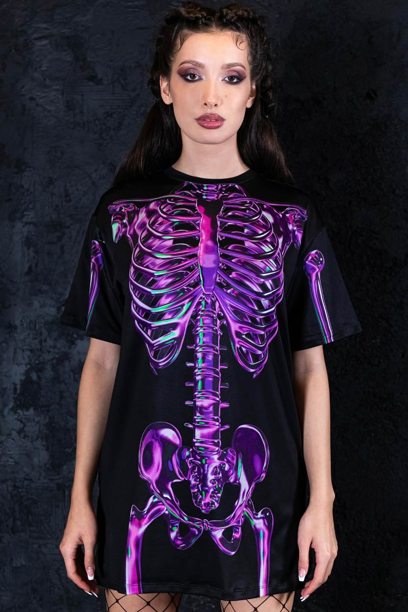 Purple Skeleton Oversized Tee Dress