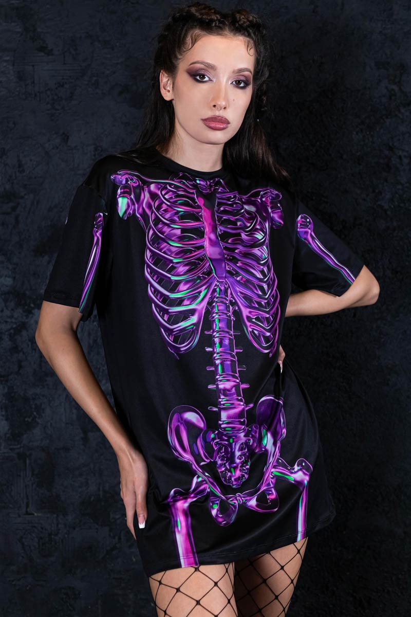 Purple Skeleton Oversized Tee Dress