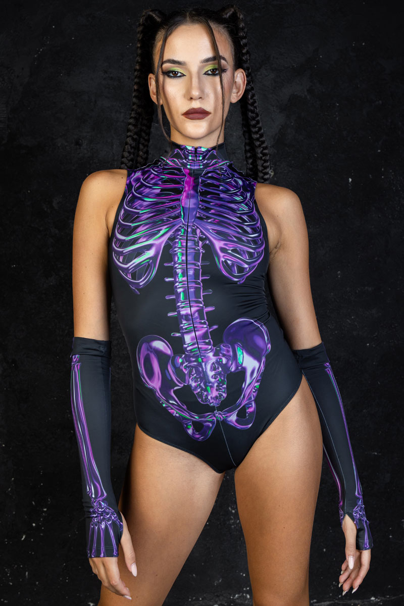 Purple Skeleton Sleeveless Bodysuit