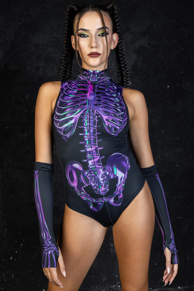 Purple Skeleton Sleeveless Bodysuit