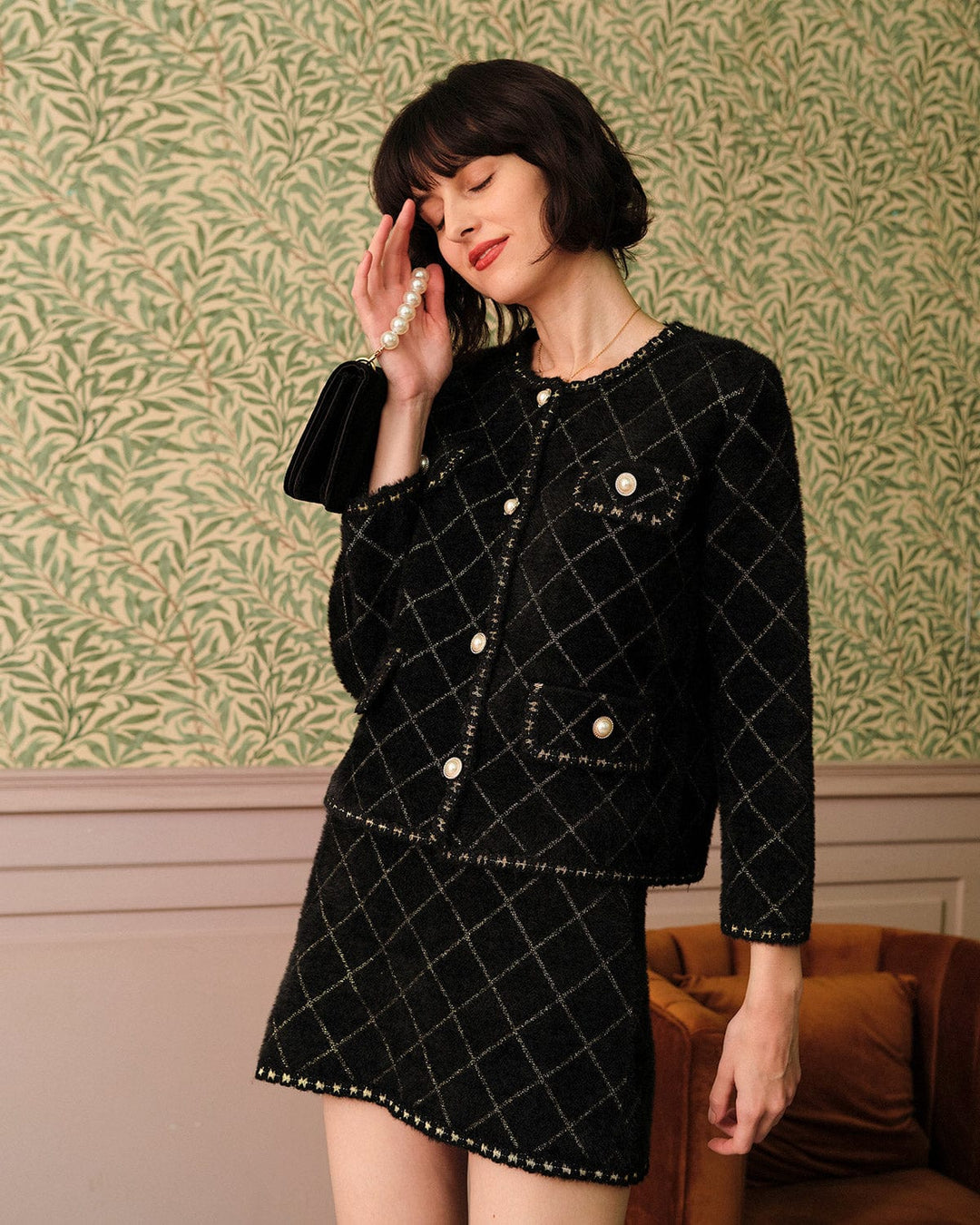 The Argyle Cardigan And Mini Skirt Set - Celestia Couture