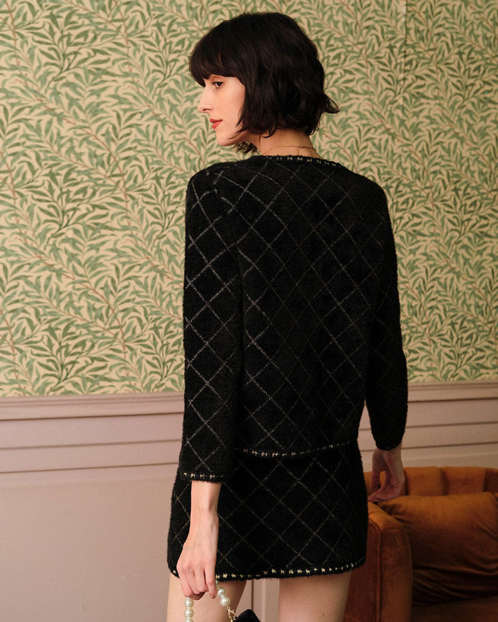 The Argyle Cardigan And Mini Skirt Set - Celestia Couture