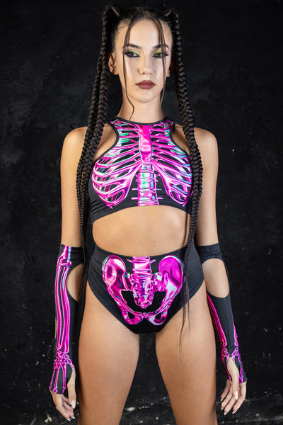 Rosy Skeleton Booty Shorts Set