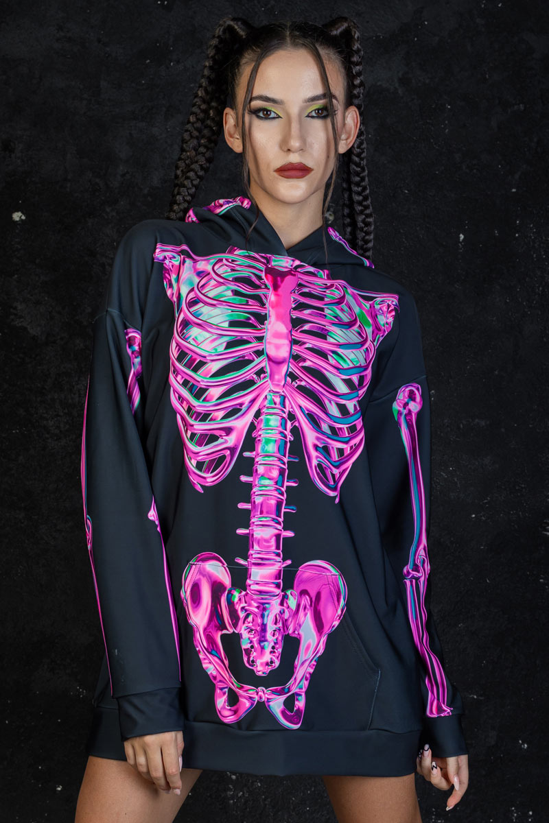Rosy Skeleton Oversized Hoodie with Ears