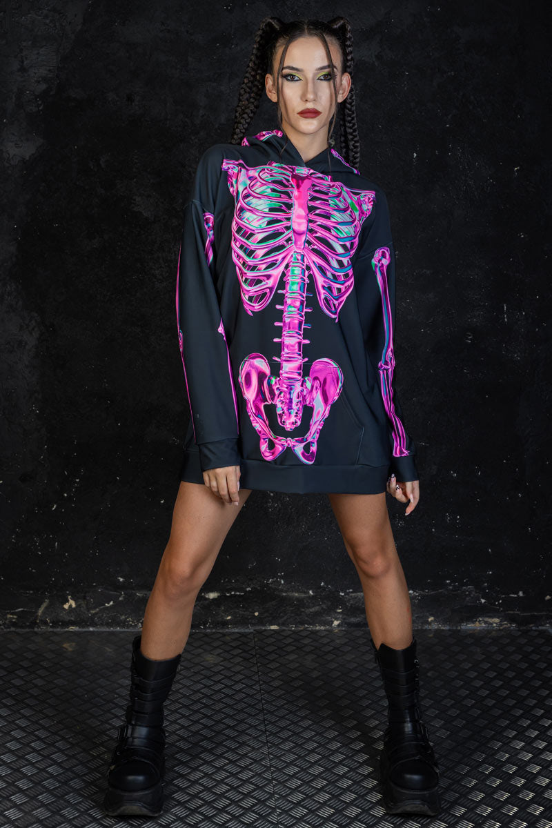 Rosy Skeleton Oversized Hoodie with Ears