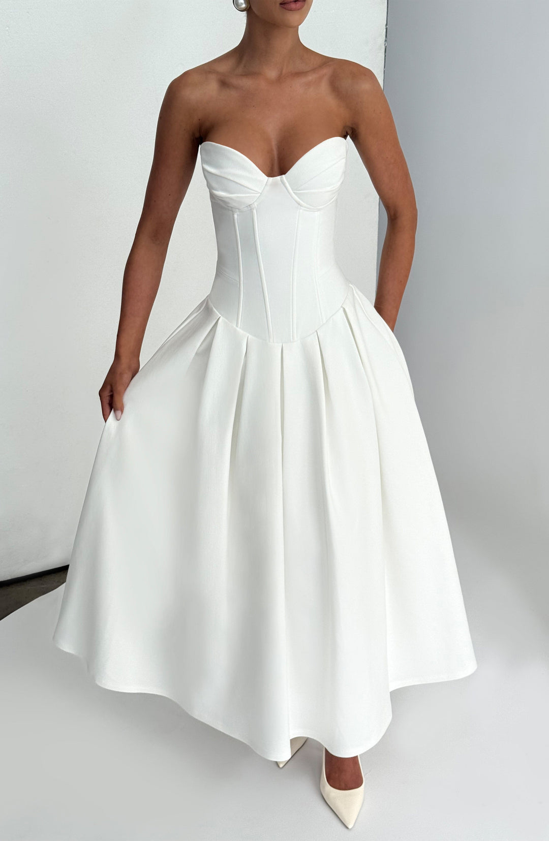 Salma Midi Dress - Ivory - Celestia Couture