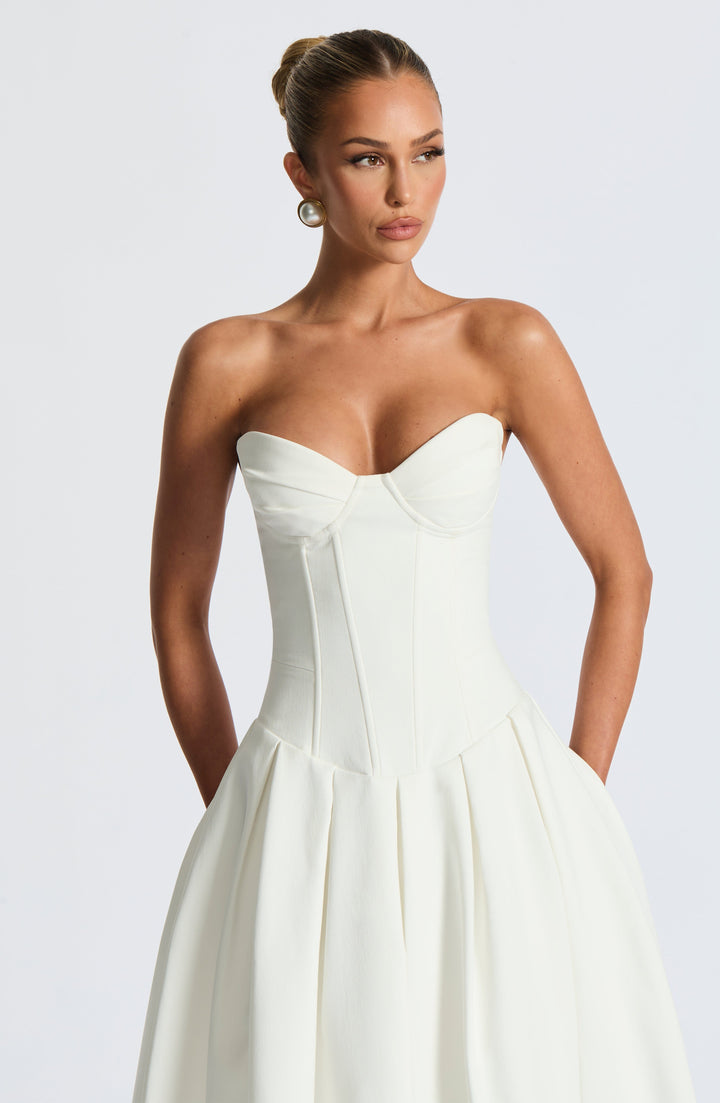 Salma Midi Dress - Ivory - Celestia Couture