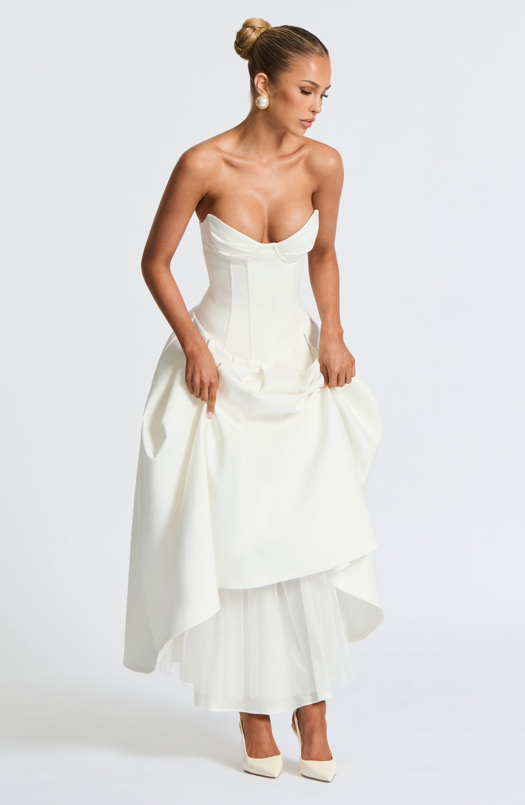 Salma Midi Dress - Ivory - Celestia Couture