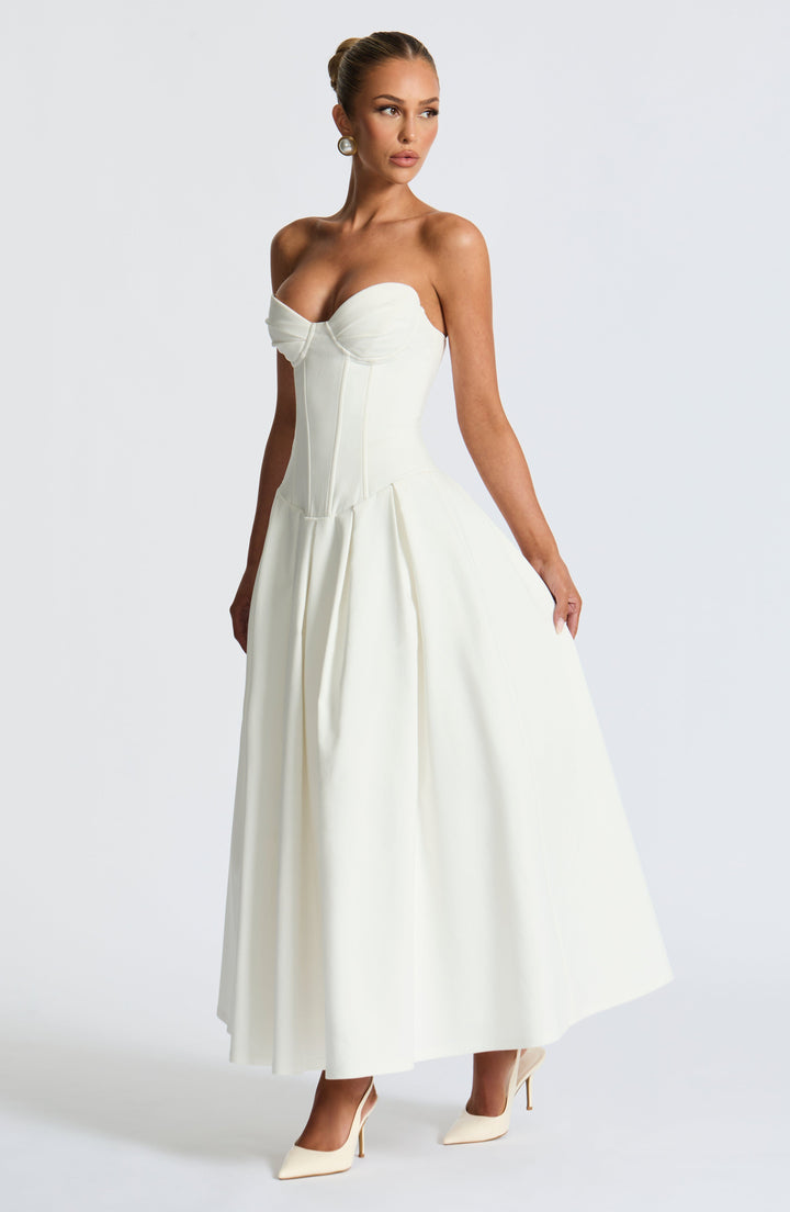 Salma Midi Dress - Ivory - Celestia Couture
