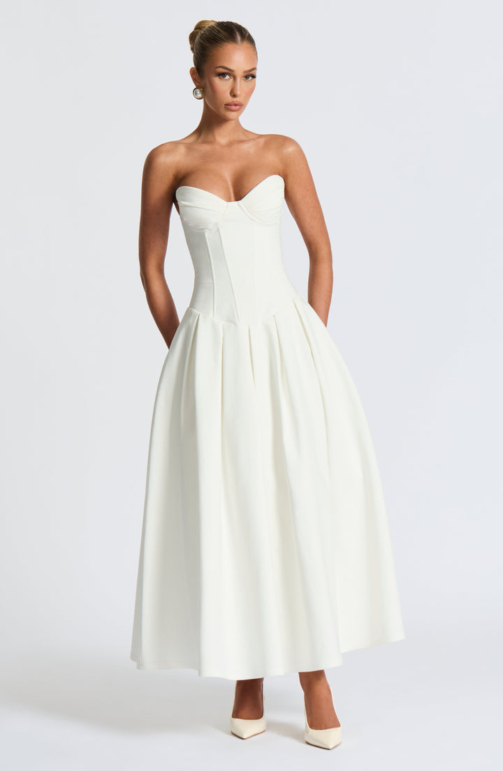 Salma Midi Dress - Ivory - Celestia Couture