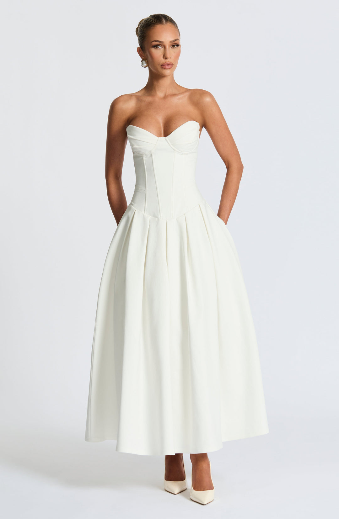 Salma Midi Dress - Ivory - Celestia Couture