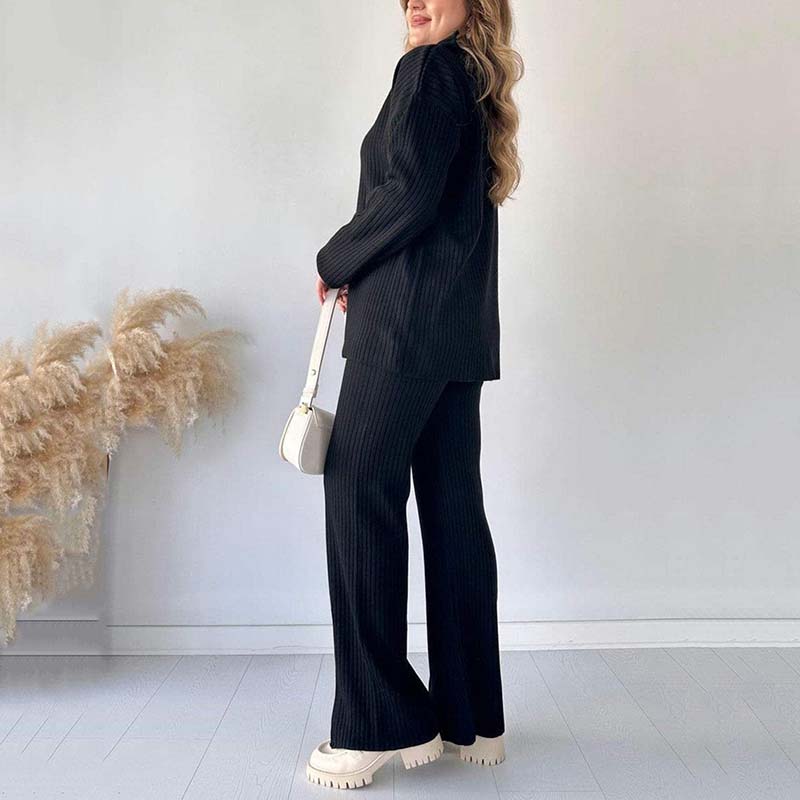 Women's Cozy Ribbed Knit with Slit-Leg Pants(Two-Piece Set) - Celestial Couture