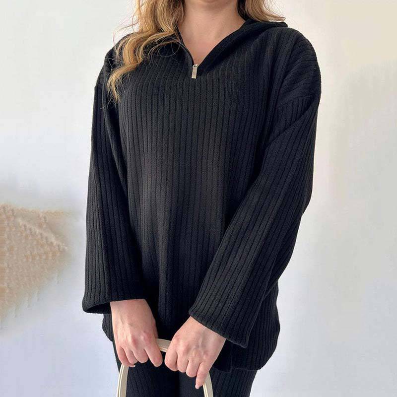 Women's Cozy Ribbed Knit with Slit-Leg Pants(Two-Piece Set) - Celestial Couture