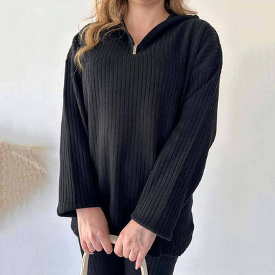 Women's Cozy Ribbed Knit with Slit-Leg Pants(Two-Piece Set) - Celestial Couture