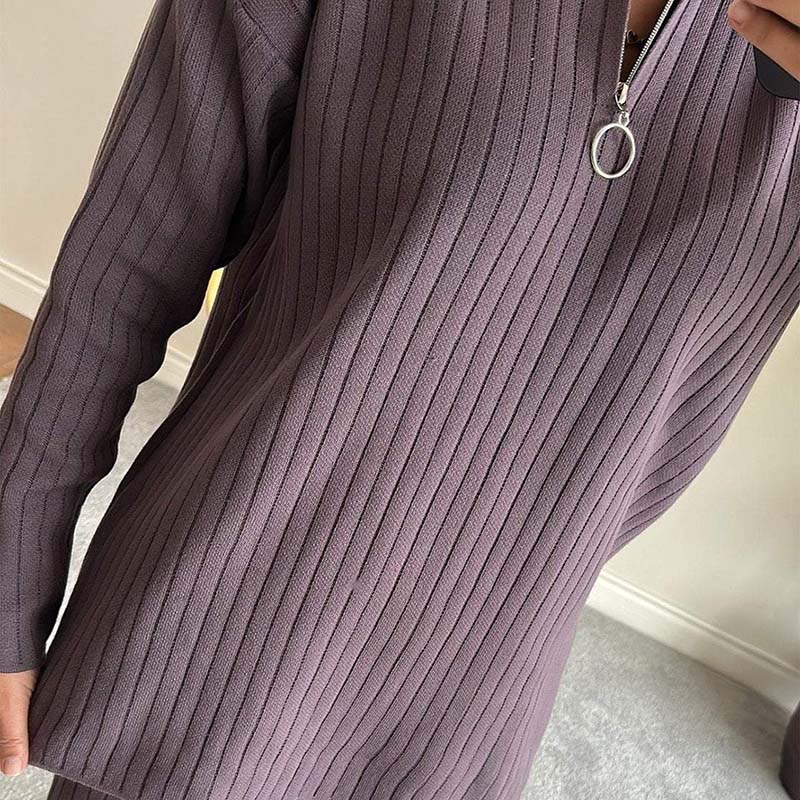 Women's Cozy Ribbed Knit with Slit-Leg Pants(Two-Piece Set) - Celestial Couture