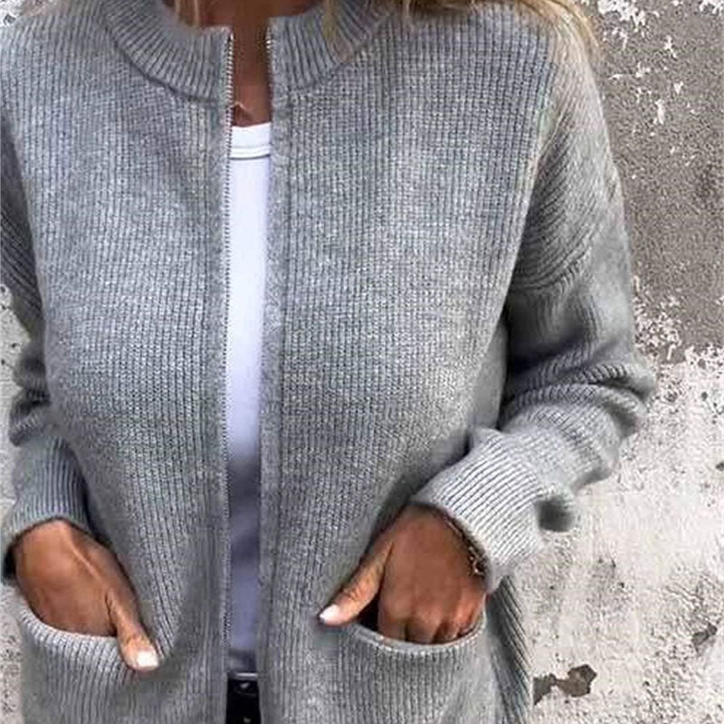 Liucy Women's Cozy Zipper Knitted Jacket