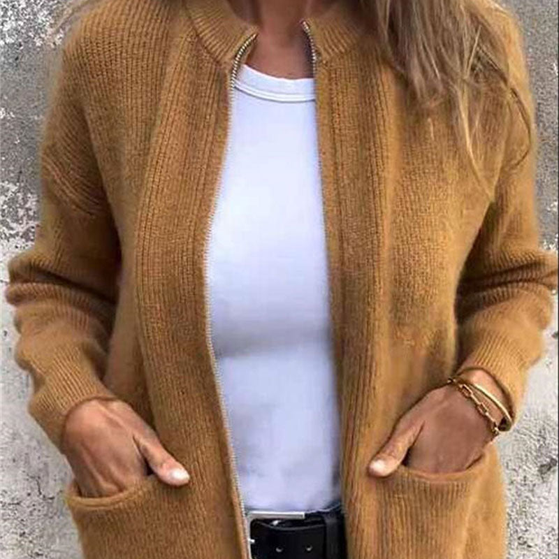 Liucy Women's Cozy Zipper Knitted Jacket
