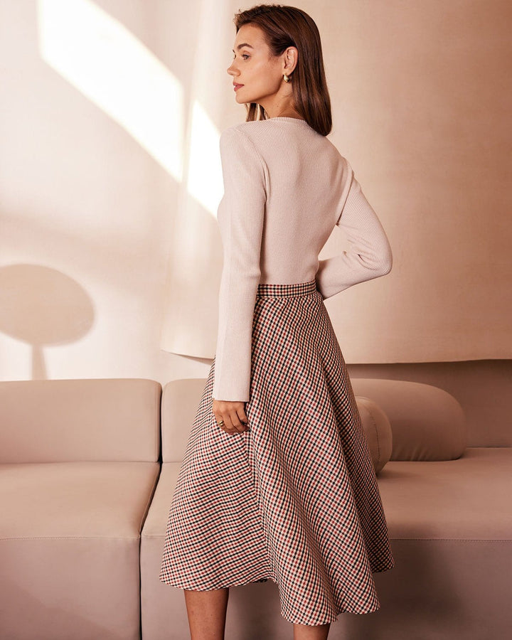 The Apricot Round Neck Button Up Knit Top - Celestia Couture