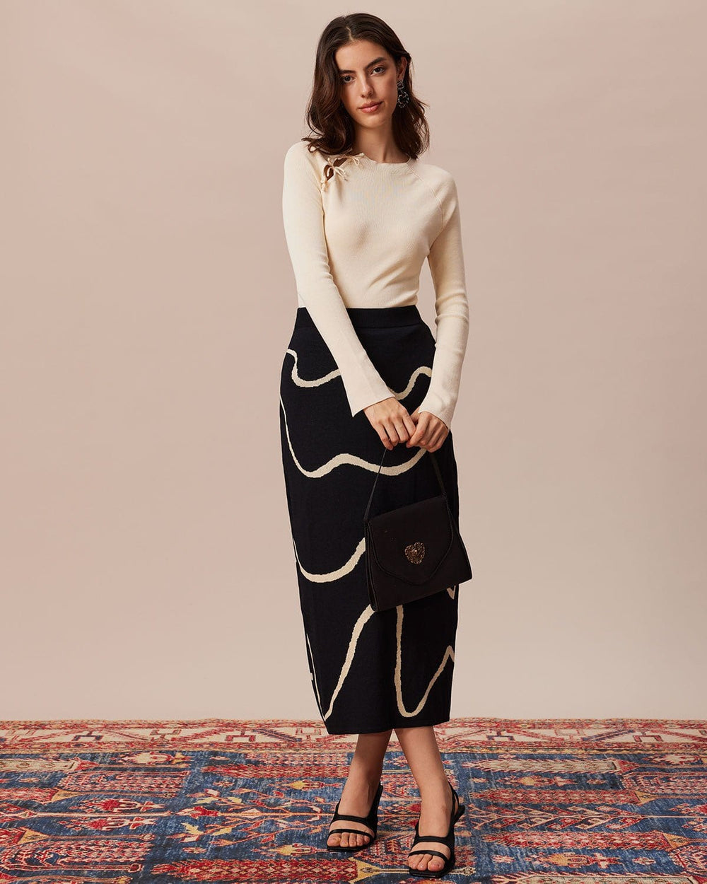 The Beige Ribbed Cut Out Bowknot Knit Top - Celestia Couture