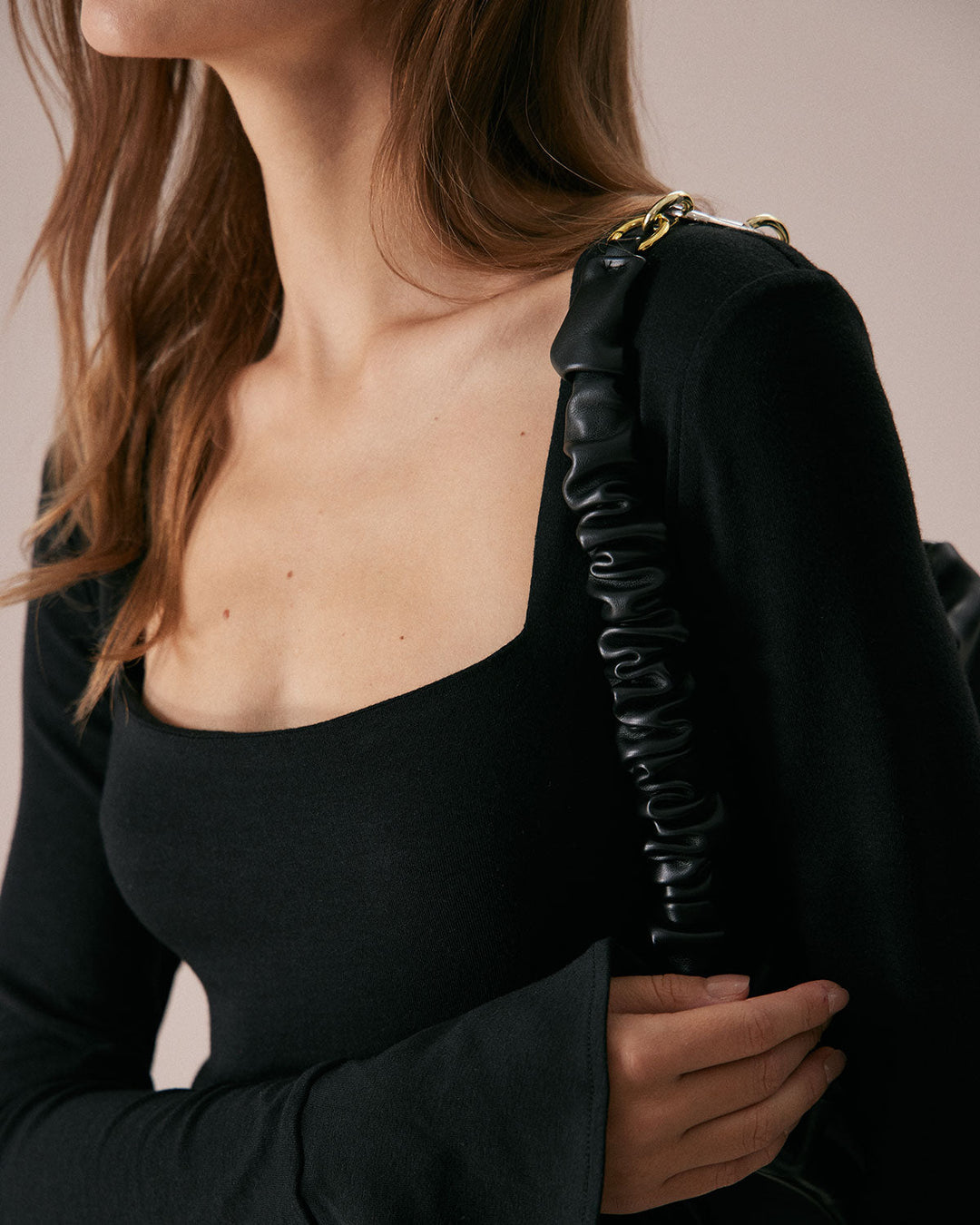 The Black Square Neck Slit Flare Sleeve Tee - Celestia Couture