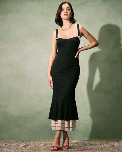 Mona Black Sweetheart Neck Bodycon Slip Maxi Dress