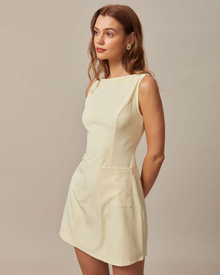 The Yellow Boat Neck Cutout Mini Dress - Celestia Couture