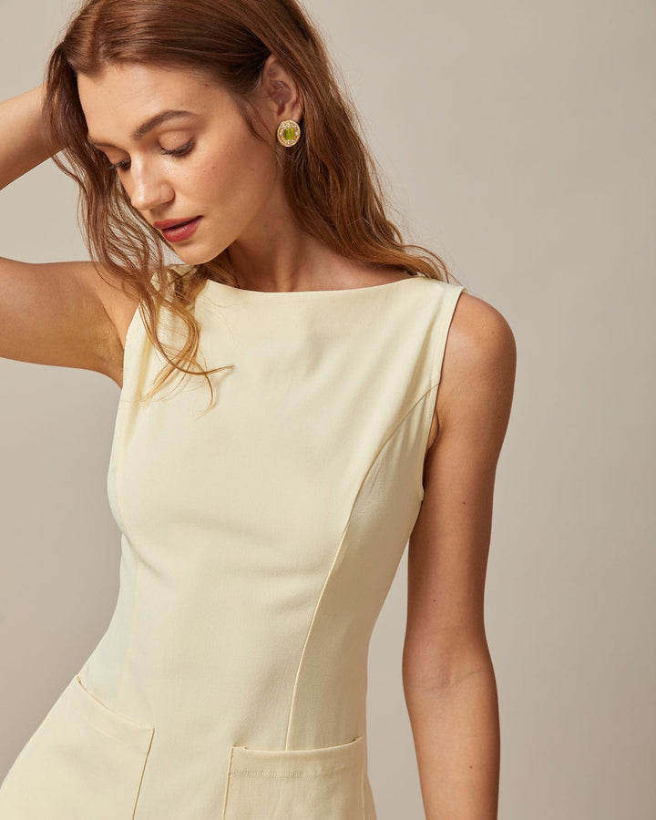 The Yellow Boat Neck Cutout Mini Dress - Celestia Couture