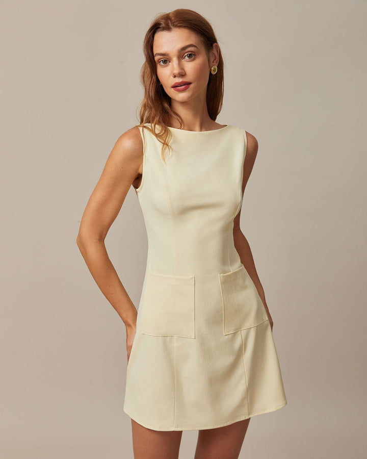 The Yellow Boat Neck Cutout Mini Dress - Celestia Couture