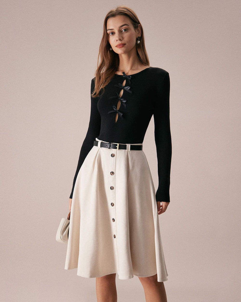 The Black Boat Neck Bowknot Front Knit Top - Celestia Couture