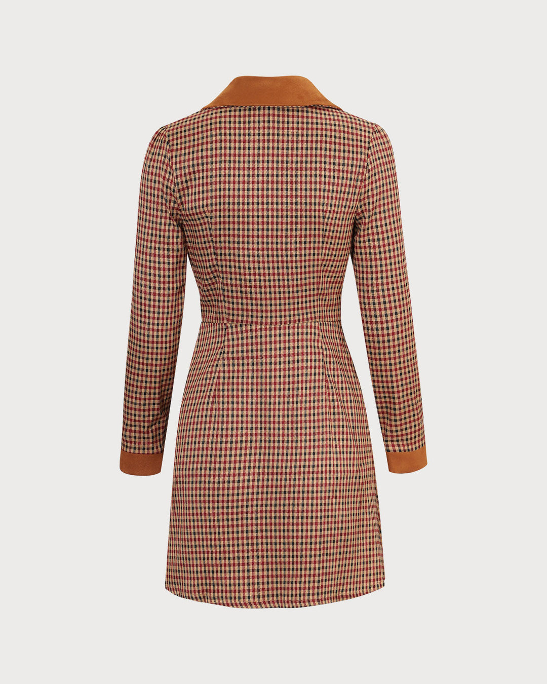 The Brown Plaid Spliced Suede Mini Dress - Celestia Couture