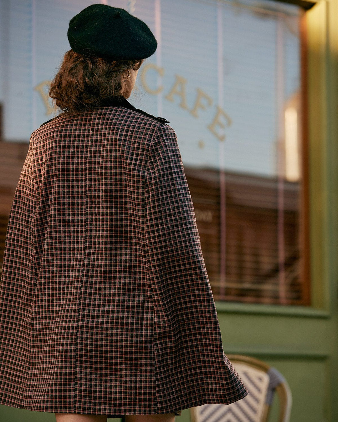 The Double-breasted Plaid Cape Coat - Celestia Couture