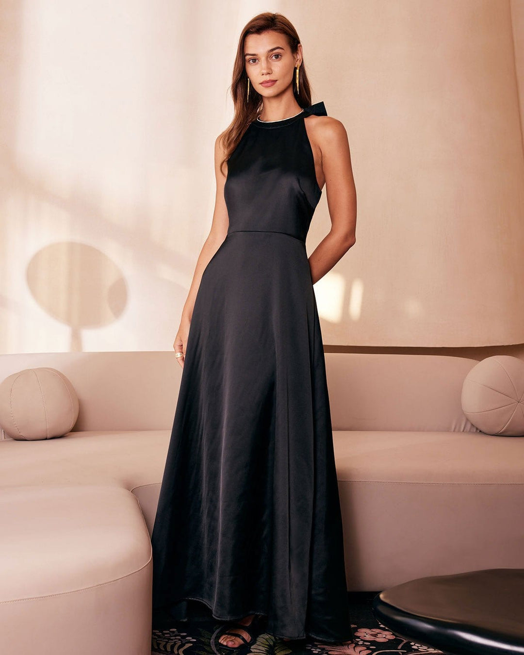 The Black Halter Bowknot Cutout Maxi Dress - Celestia Couture