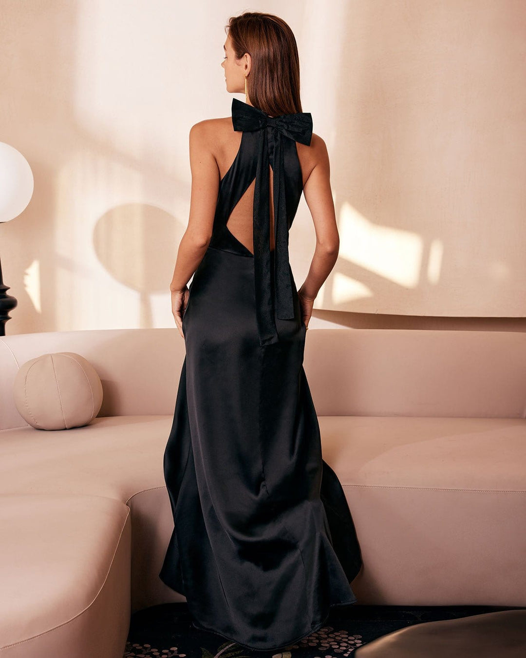 The Black Halter Bowknot Cutout Maxi Dress - Celestia Couture