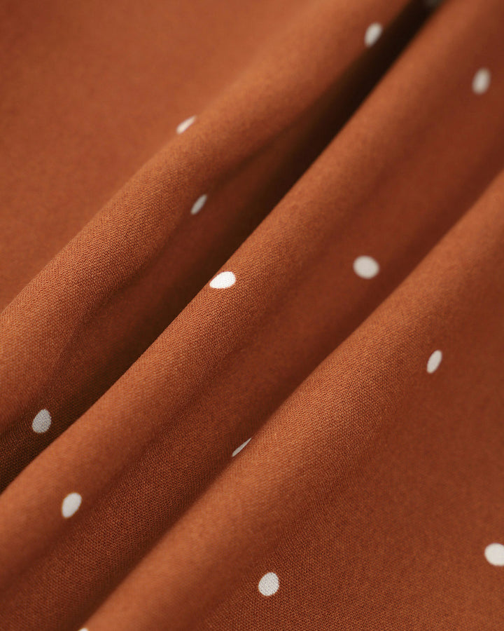 Brown Polka Dot Pleated Midi Dress - Celestia Couture